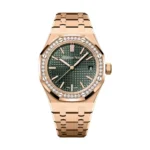 Audemars Piguet 15551OR.ZZ.1356OR.06 Royal Oak Khaki Green Dial Pink Gold Bracelet